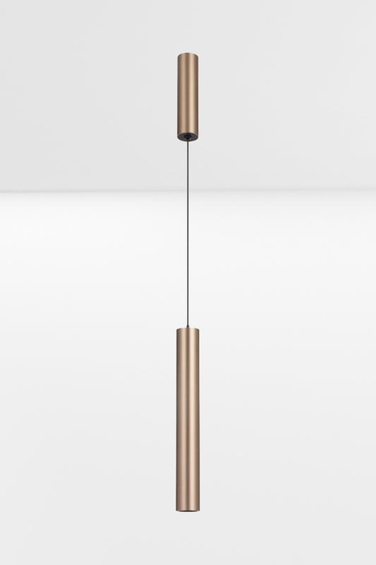 Copper coloured LED slimline pendant light. 