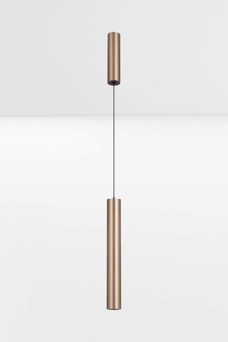 Copper coloured LED slimline pendant light. 