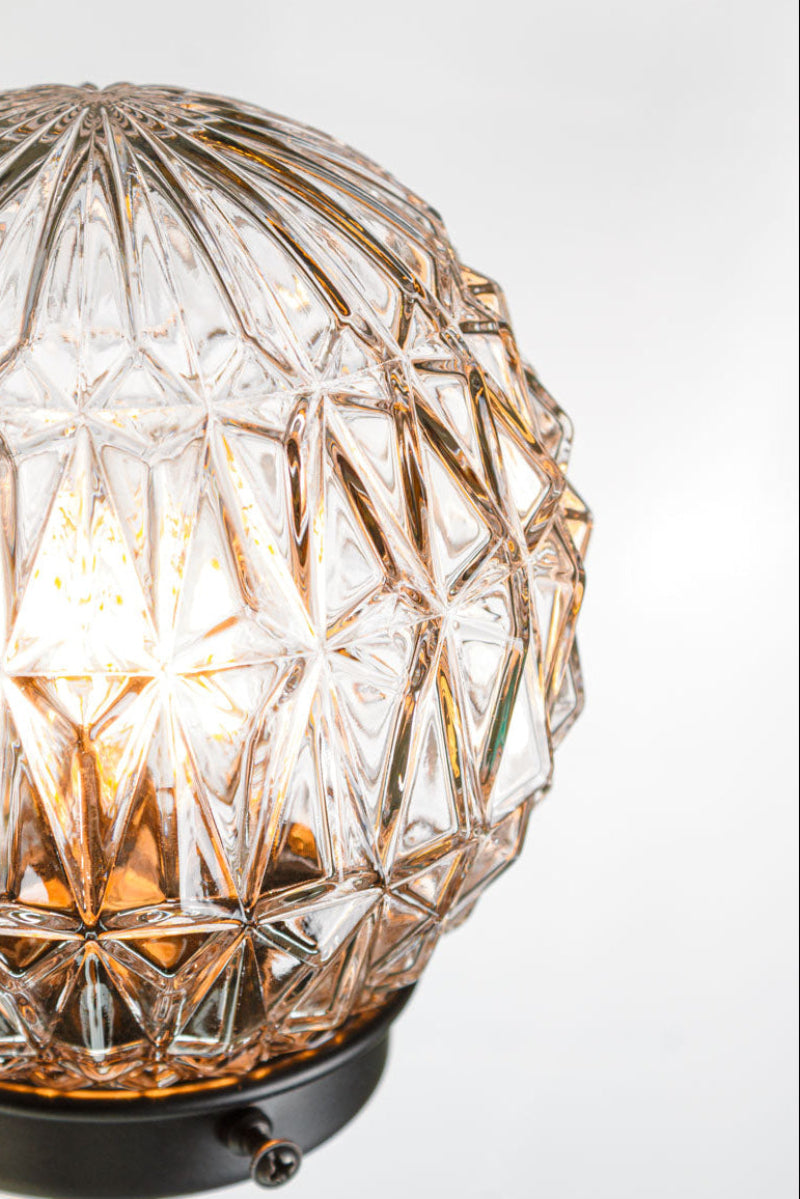 Close up of the diamond cut glass ball shade.