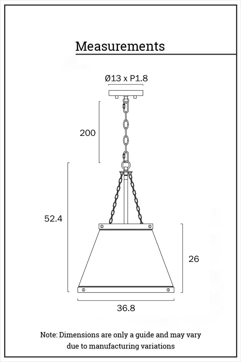 Dimension illustration of the cone pendant. 