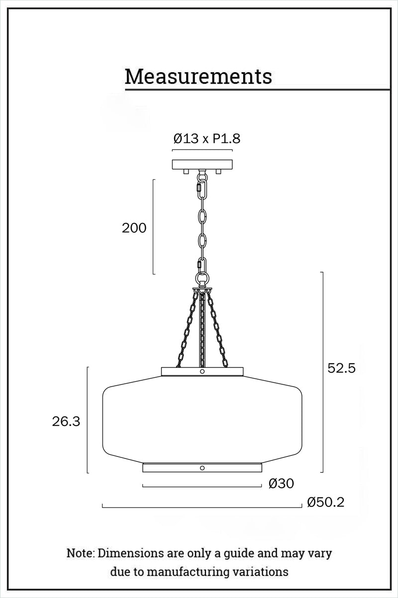 Dimension illustration of the oval pendant. 