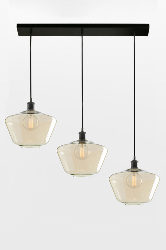 Three drop lineear pendant in black with champagne shades in version A. 
