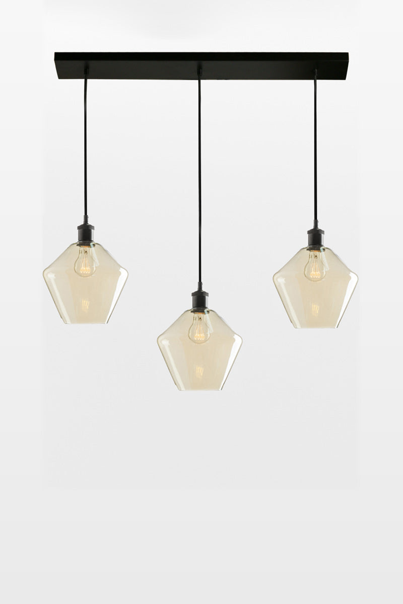 Three drop lineear pendant in black with champagne shades in version B. 