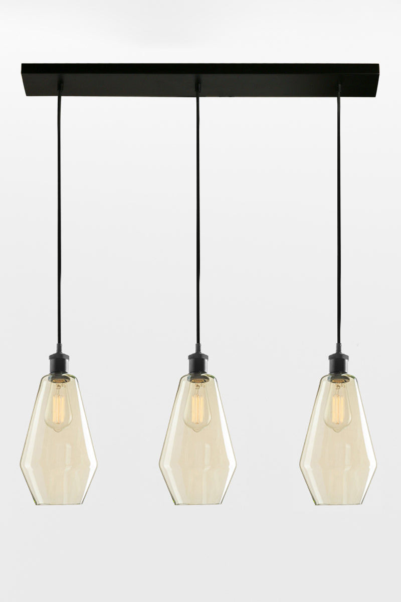 Three drop lineear pendant in black with champagne shades in version C. 