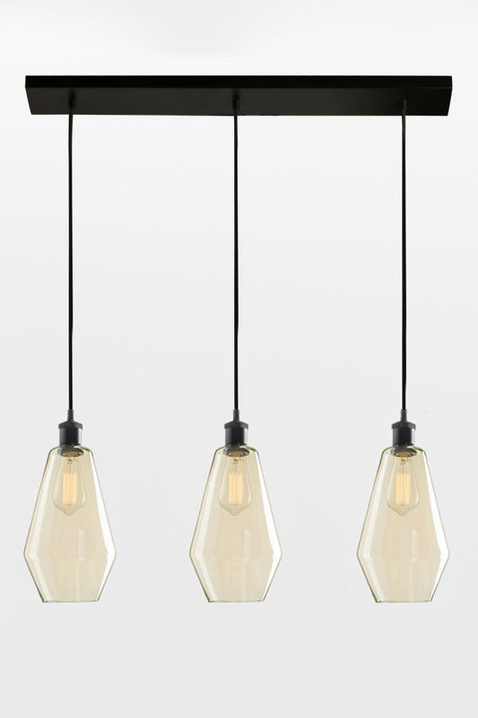 Three drop lineear pendant in black with champagne shades in version C. 