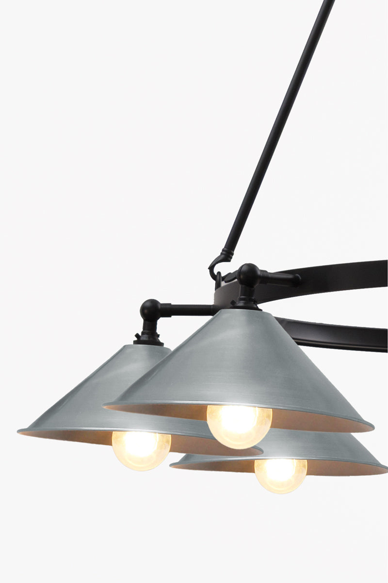 vintage steeel cone shades on 8 light 