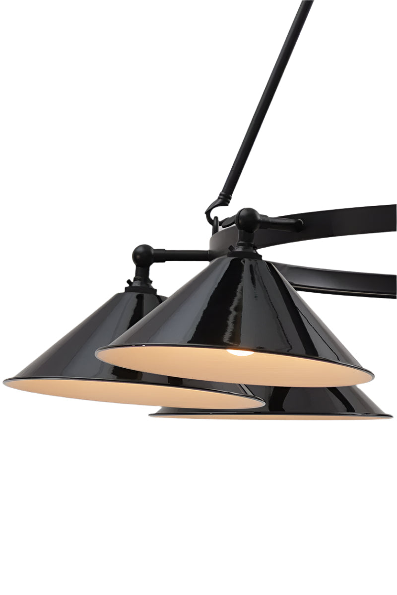 black cone shades on 8 light 