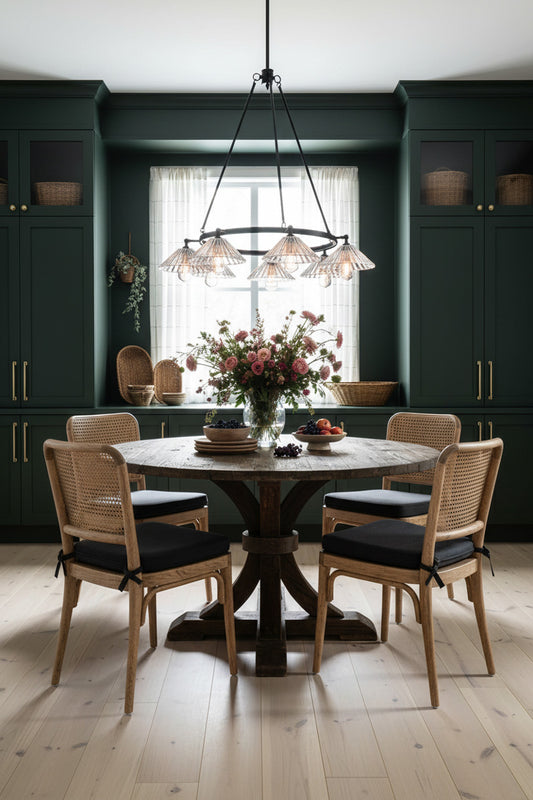 paris multi light chandelier over a round table in kitchen eat in dining room
