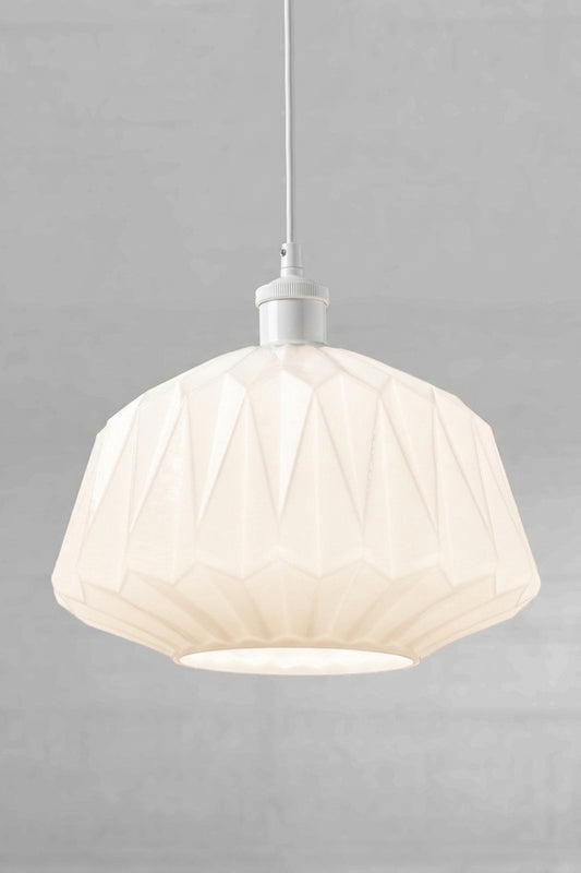 Opal geometric glass shade with a white lampholder and cord. 