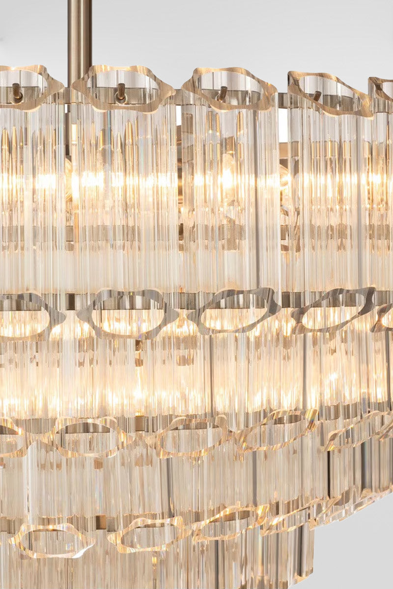 Close up of the glass shade of the extra large chandelier.