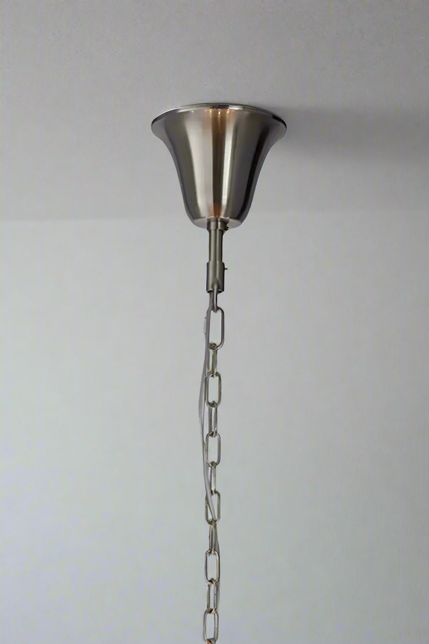 The extra large brushed nickel ceiling rose and chain. 