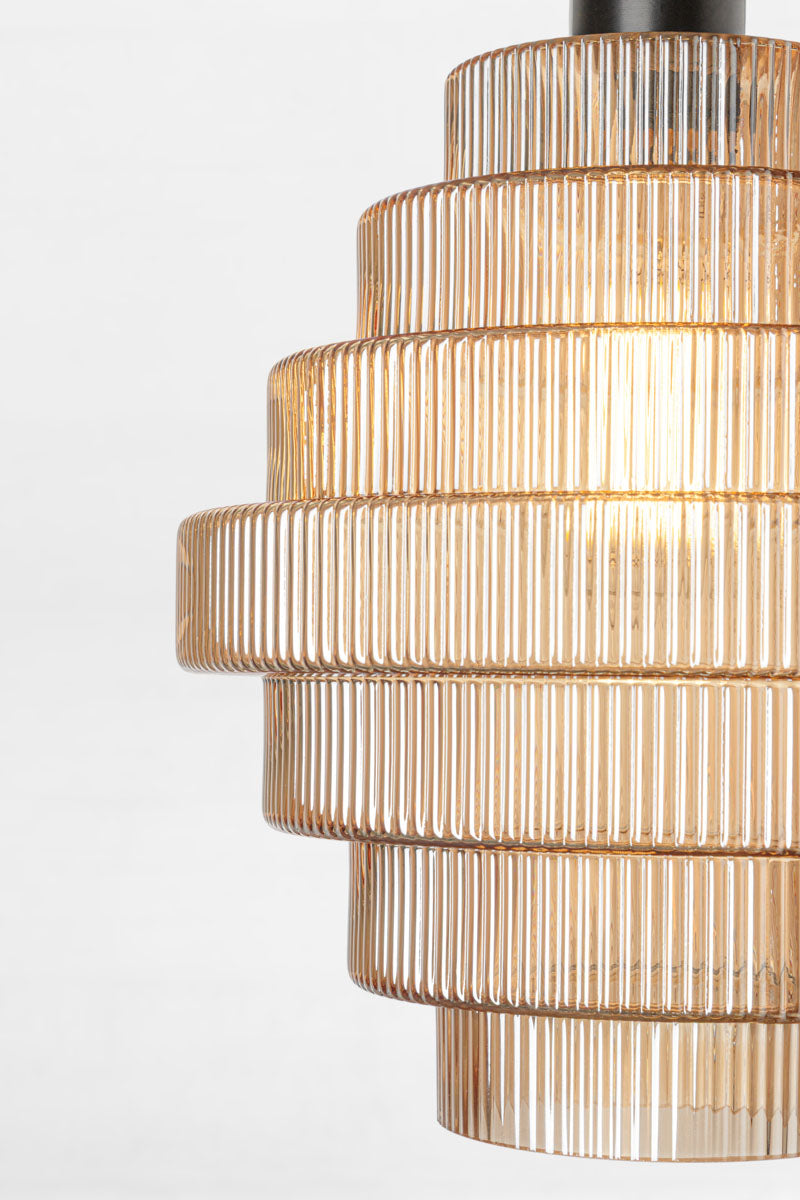 Close up of the Amber tiered and reeded glass shade.