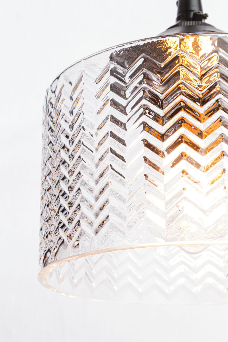 Close up of clear shade, showcasing the chevron detailing. 