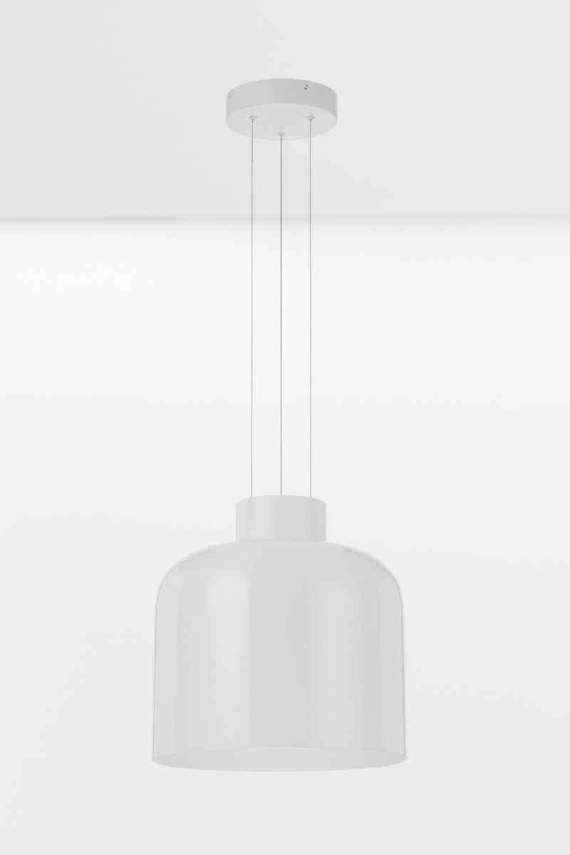 Large LED glass pendant light in white with an opal gloss shade. 
