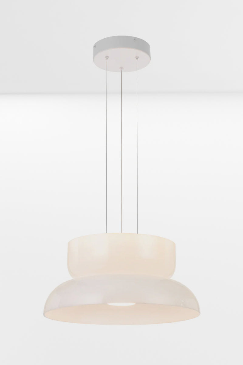 Version A of the integrated LED pendant light with a medium and large opal glass shade. 