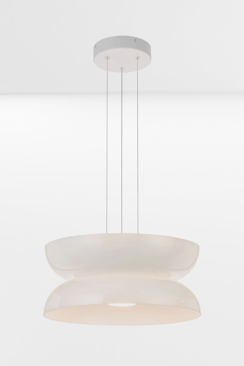 Version B of the integrated LED pendant light with two large opal glass shades, together creating one pendant light. 