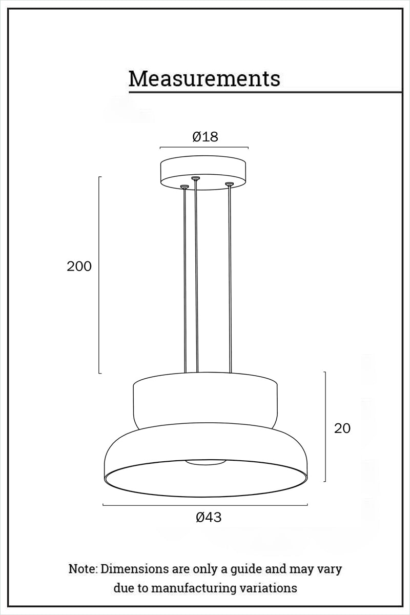 Dimension illustration of version A of the pendant light. 