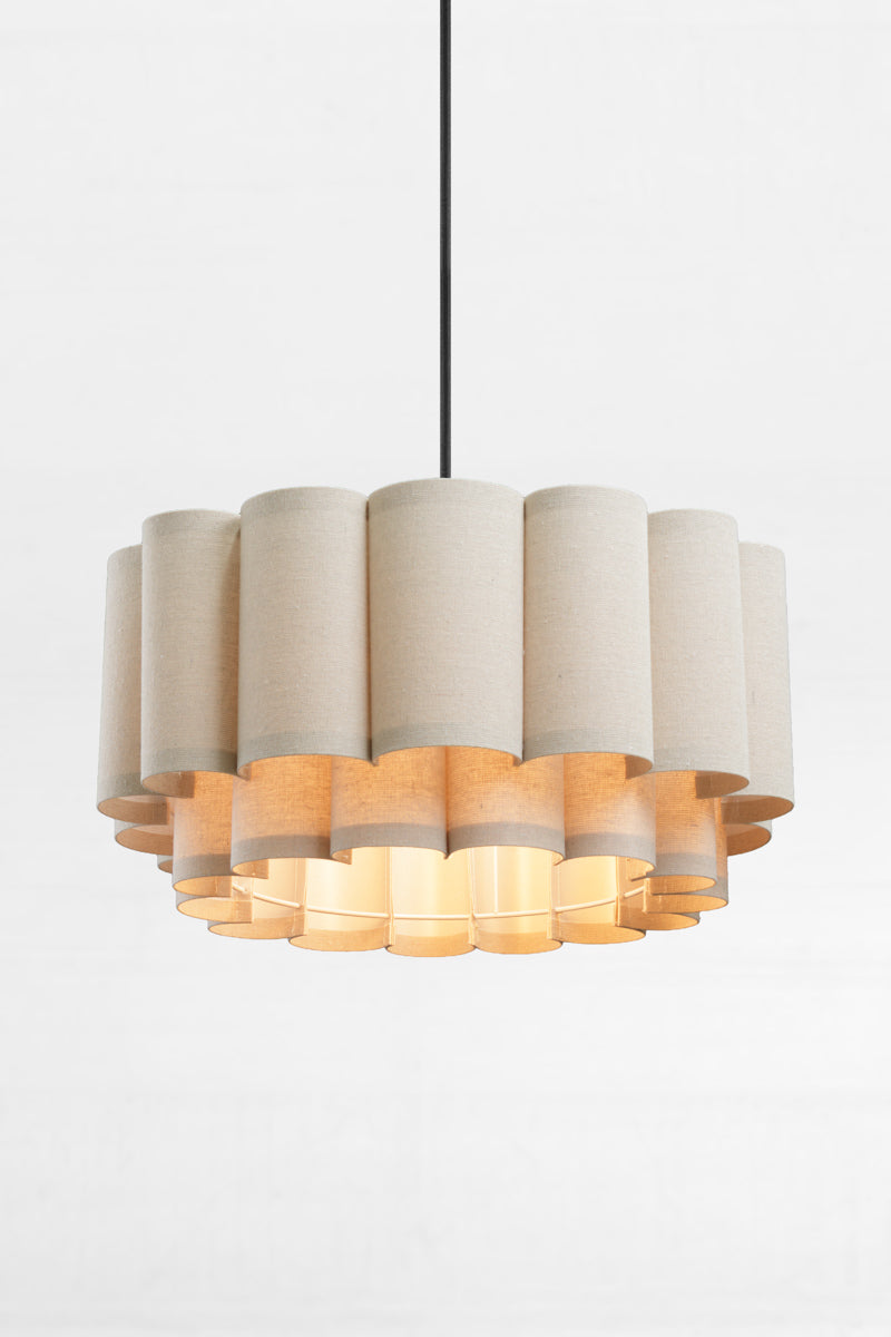Trenerry Tiered Fabric Scallop Pendant Light on a black cord