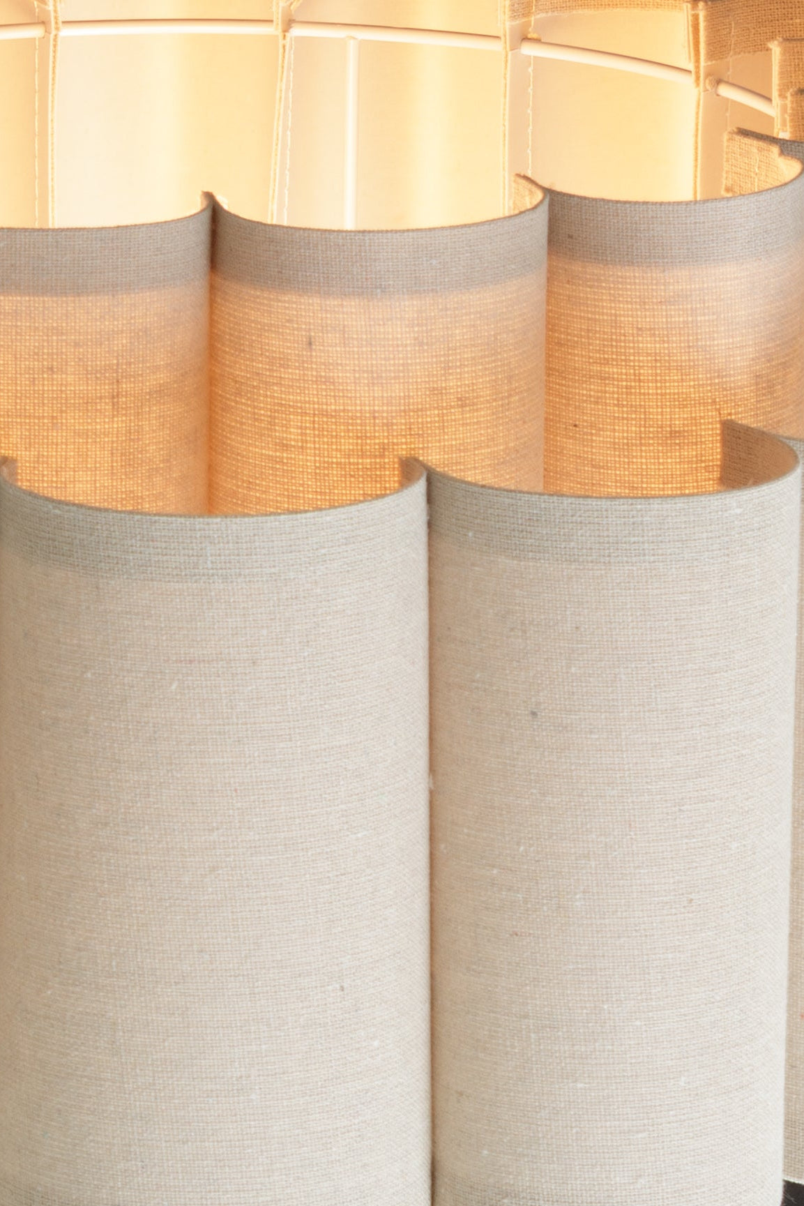 close up of the fabric shade with light one