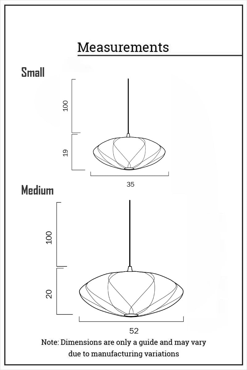 Dimension illustration of small and medium P1609 pendant light. 