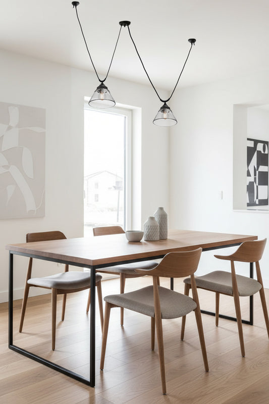2 lights over contemporary dining table