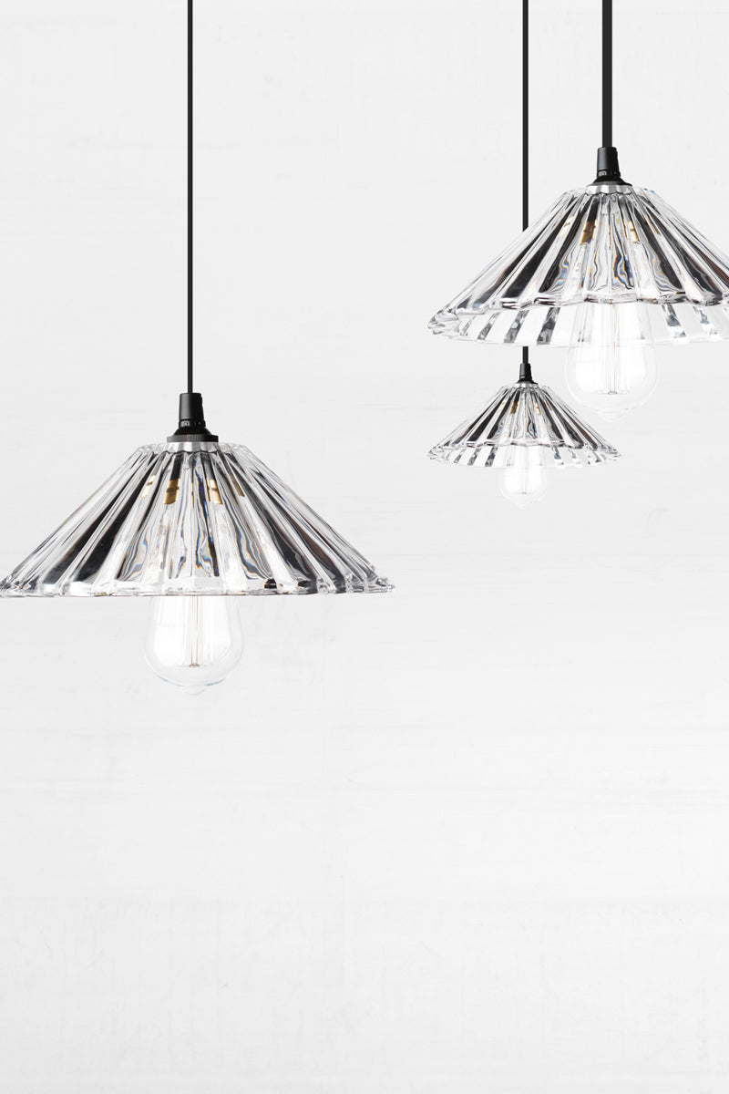 3 glass shades with pleated detailing