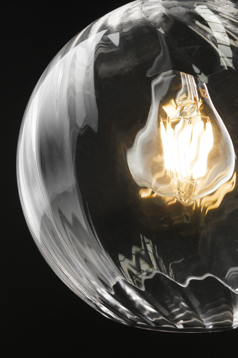 Close-up of Kansas Glass Pendant Light showing clear twisted glass detail and exposed filament bulb