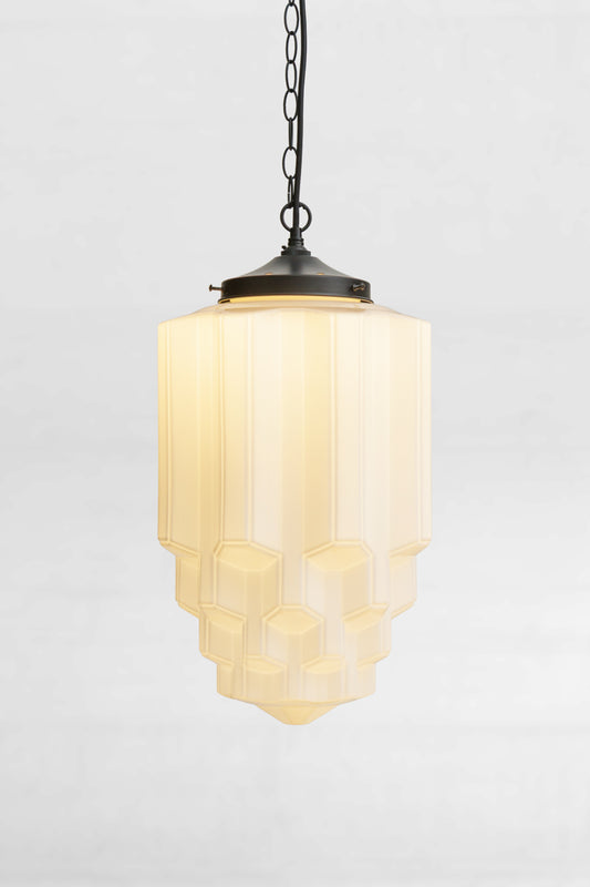 Capitol Deco Glass Pendant Light is an elegant statement piece substantial in scale and rich in detail