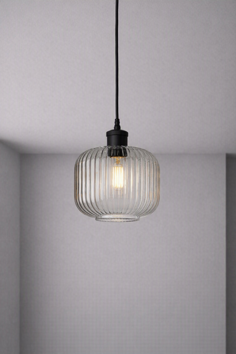 Balmain Reeded Glass Outdoor Pendant grey shade