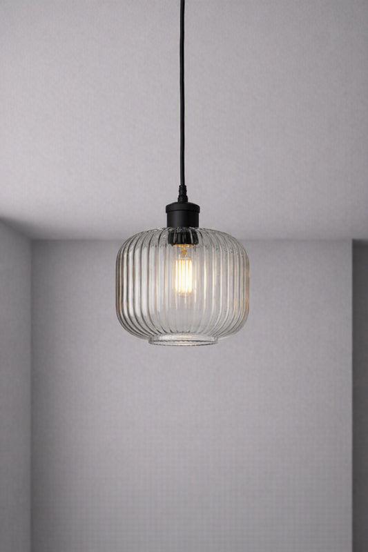Balmain Reeded Glass Outdoor Pendant grey shade