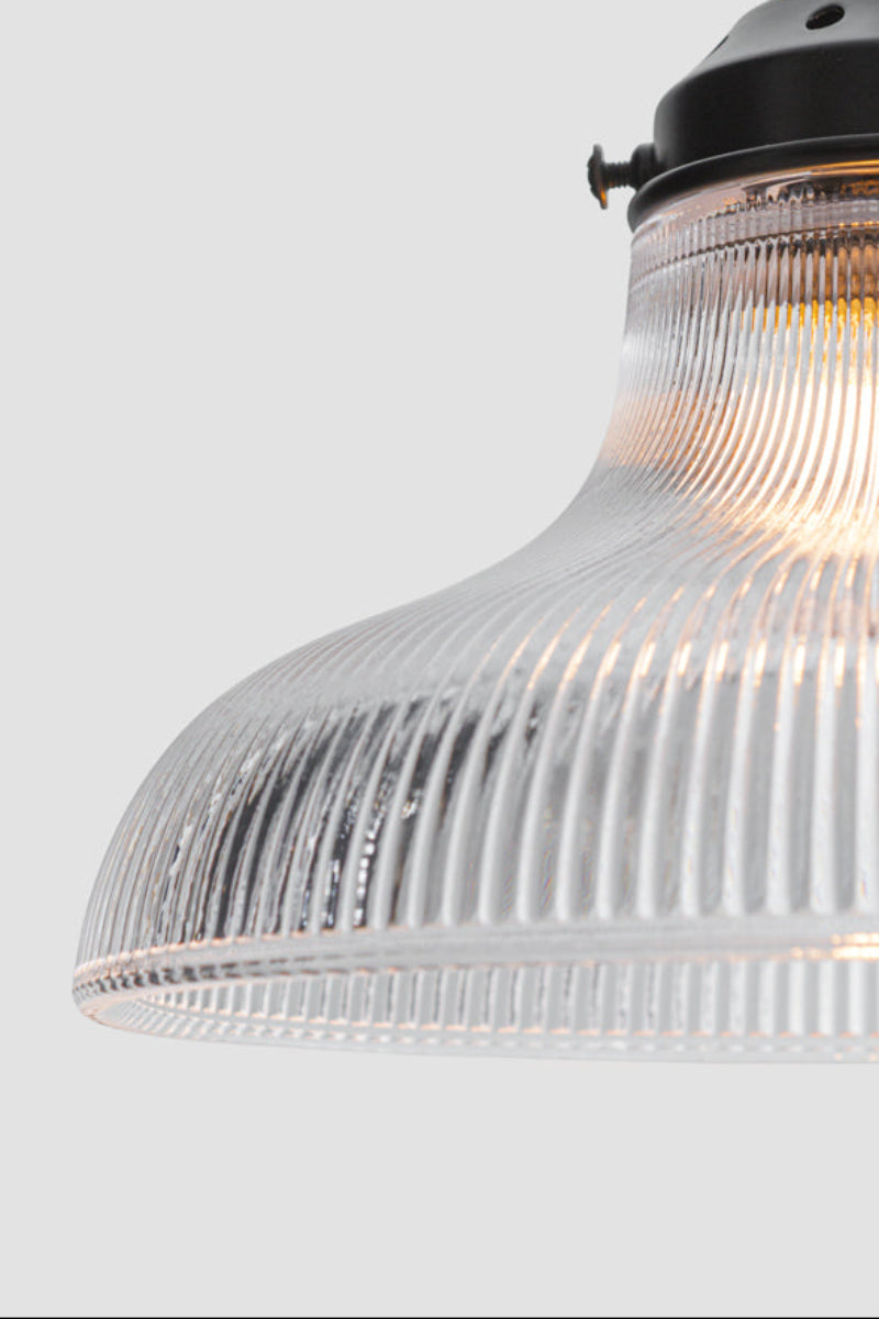 Close up of the small clear glass textured shade