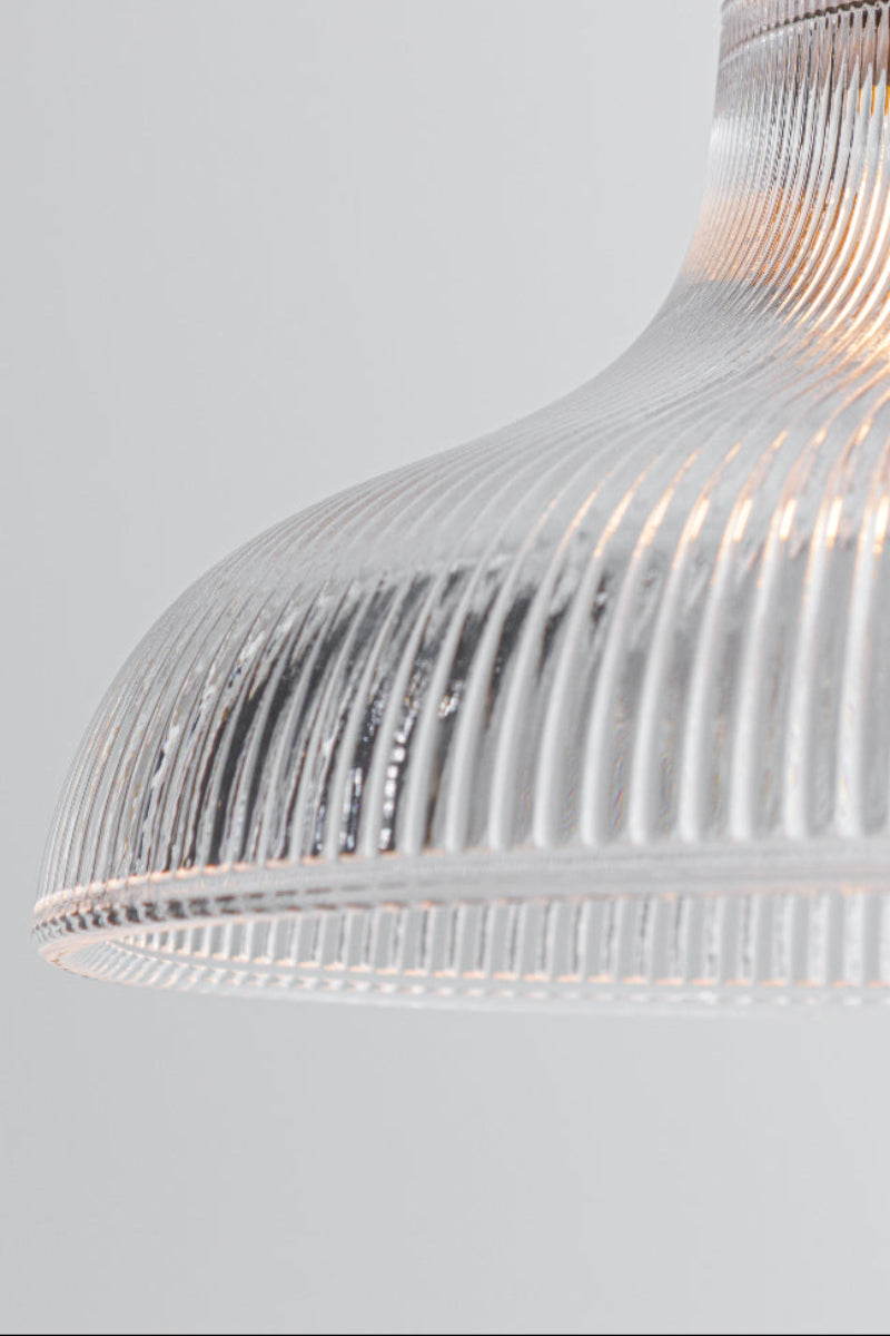 Close-up of a ribbed clear glass 