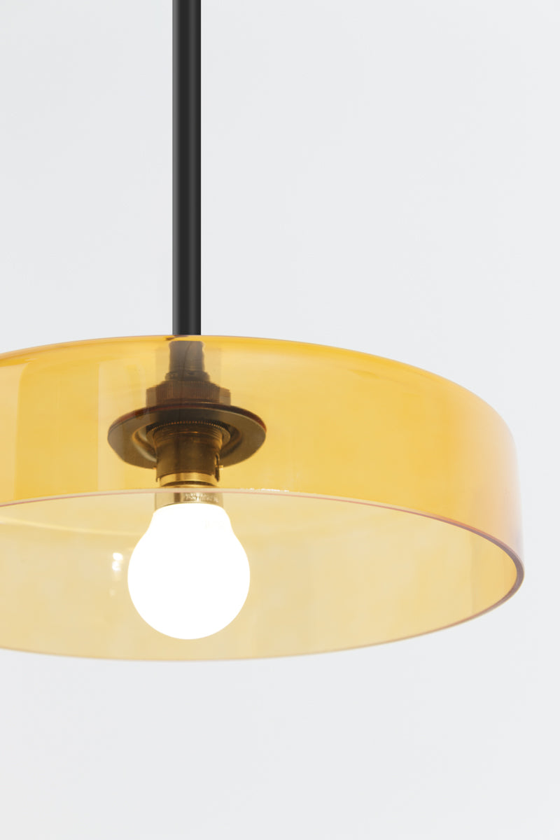 amber Smooth transparent tinted glass on black pole pendant
