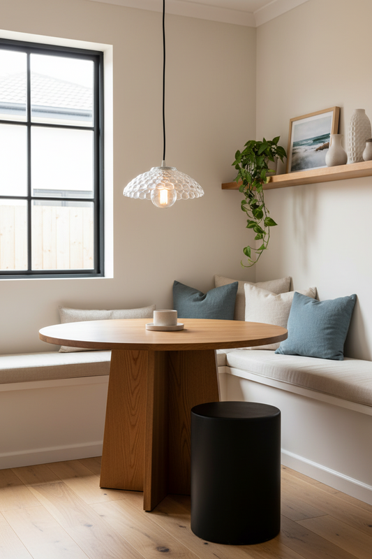 belrose pendant light over corner table in home or cafe