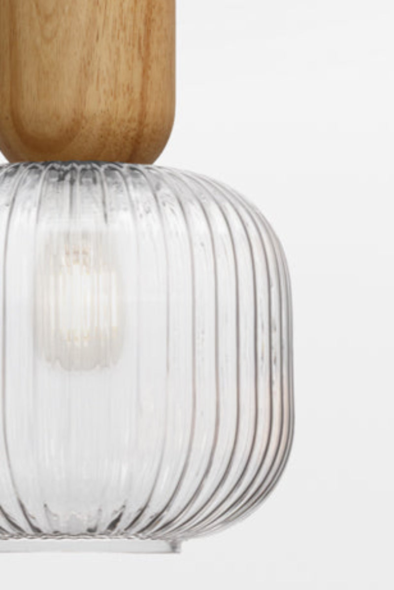 close up of reeded clear glass shade