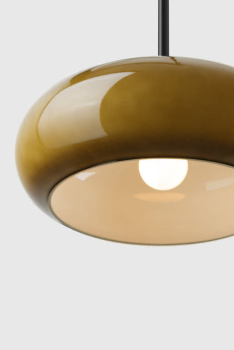 Avoca lamp with brown glossy shade and white inner for great reflection