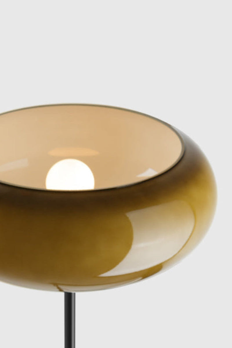 Avoca lamp with brown glossy shade and white inner for great reflection
