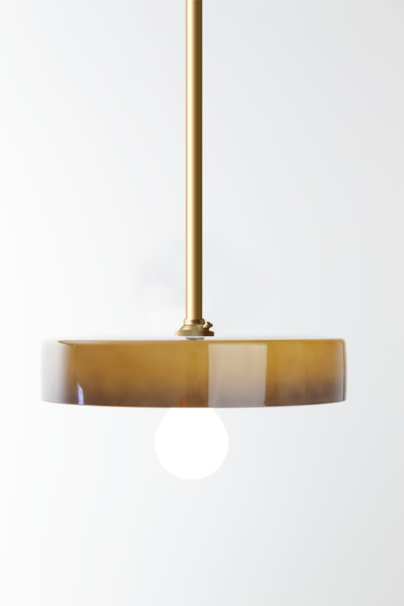 Gold pole pendant with sage glass ombre shade. 