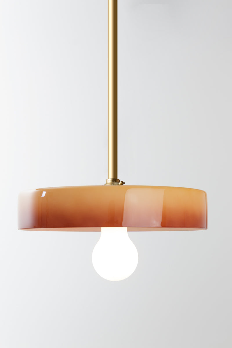 Gold pole pendant with ombre glass shade. 
