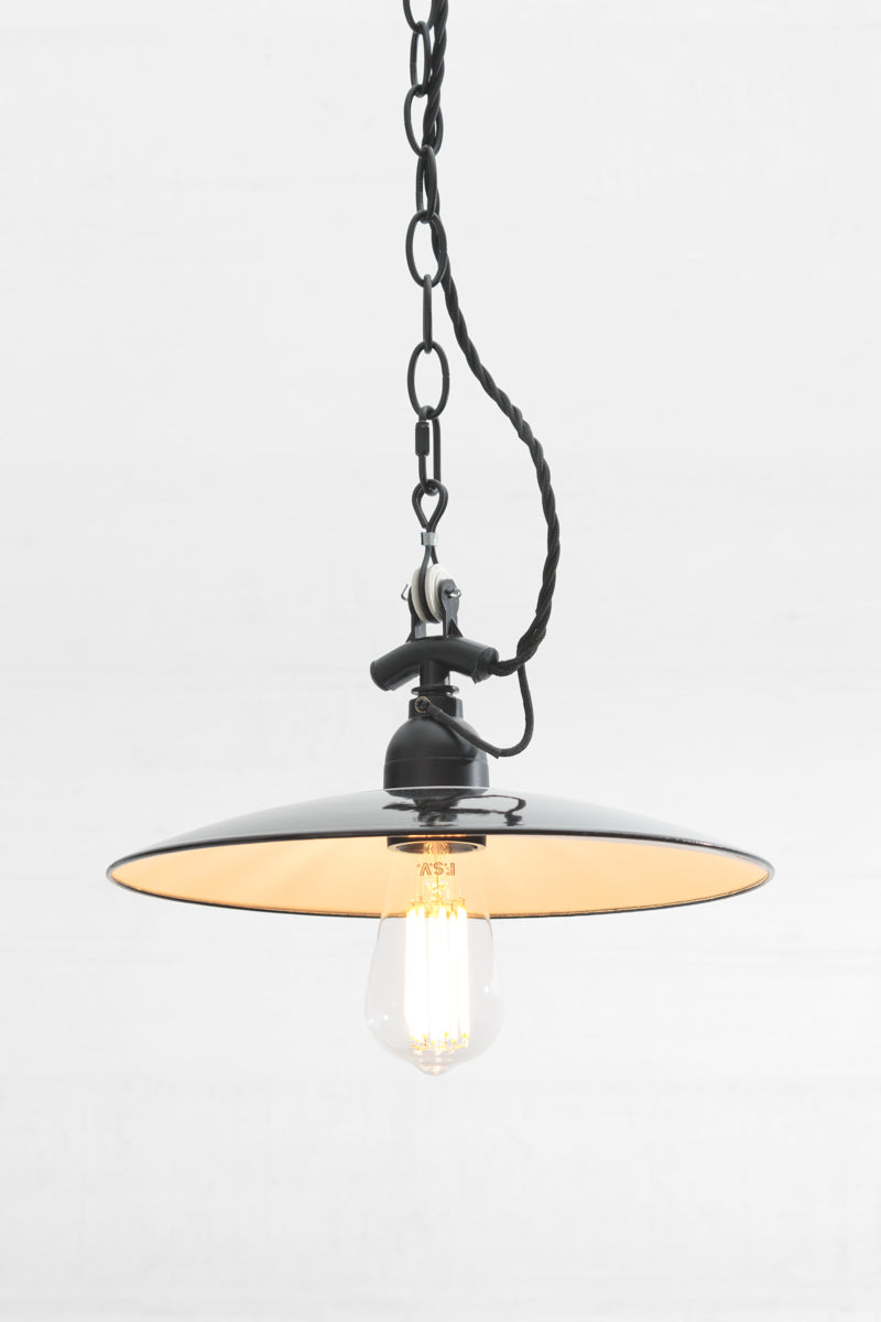 Bendigo Dish Pendant Light. Black enamel-coated shade have high quality, durable, finish. 