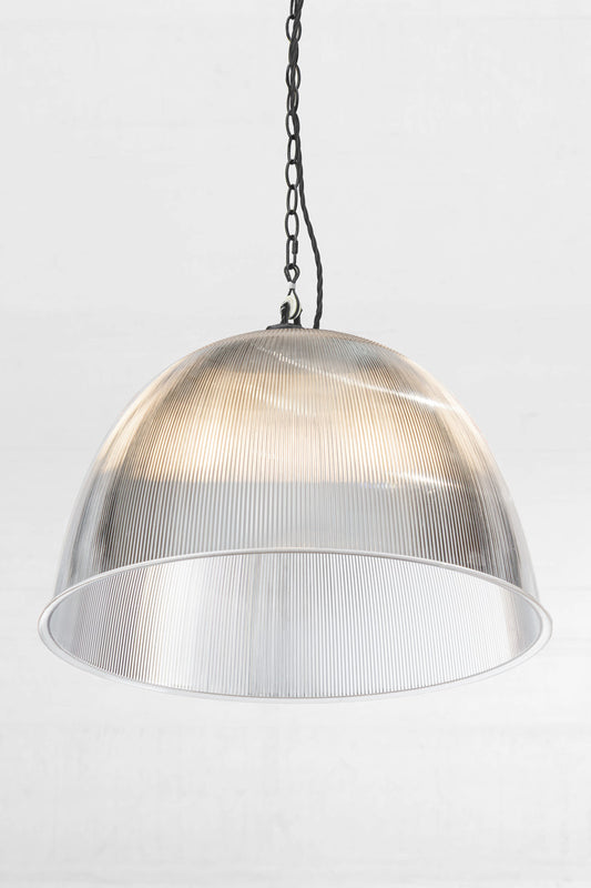 Large clear prismatic pendant with black chain style pendant suspension
