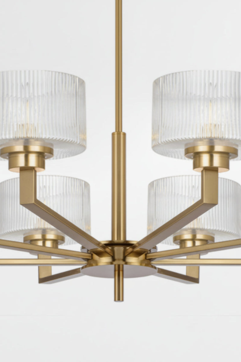 Close up of the 8 light antique gold chandeliers fixture
