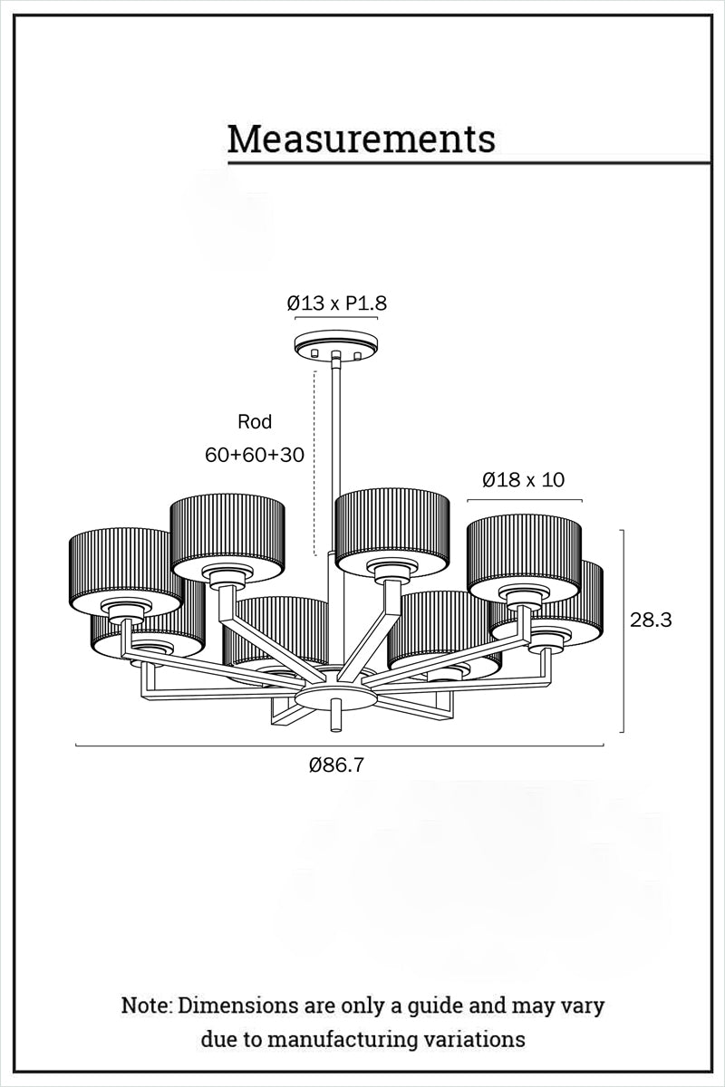Dimensions for the 8 light chandelier
