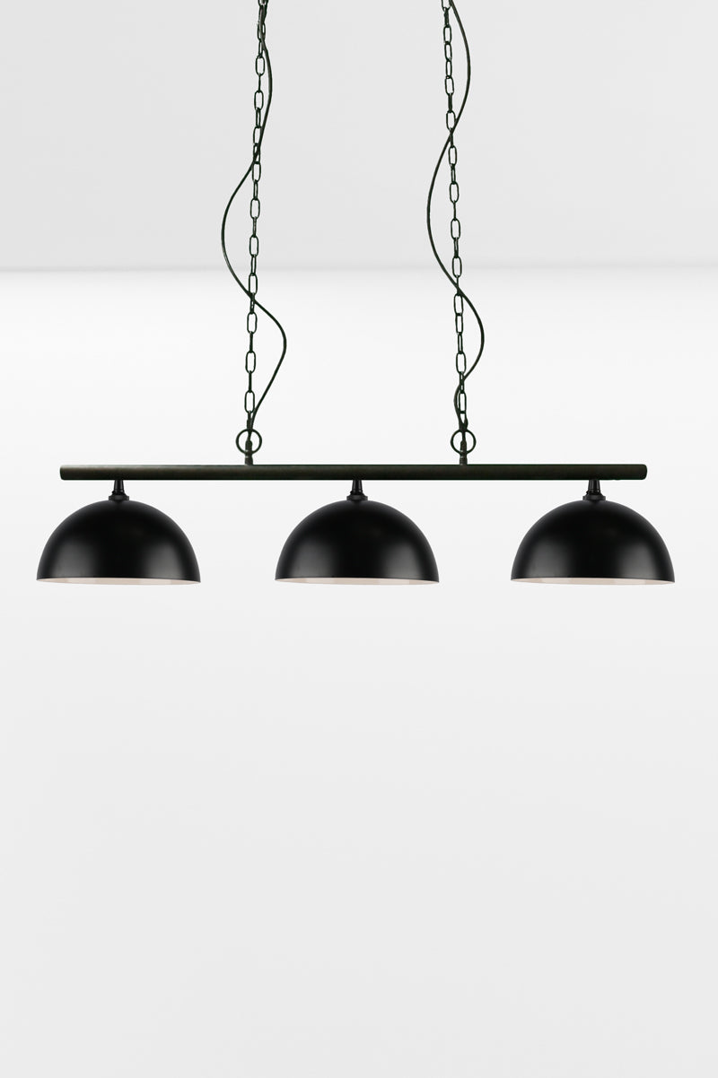 swing pendant light with three small black shades