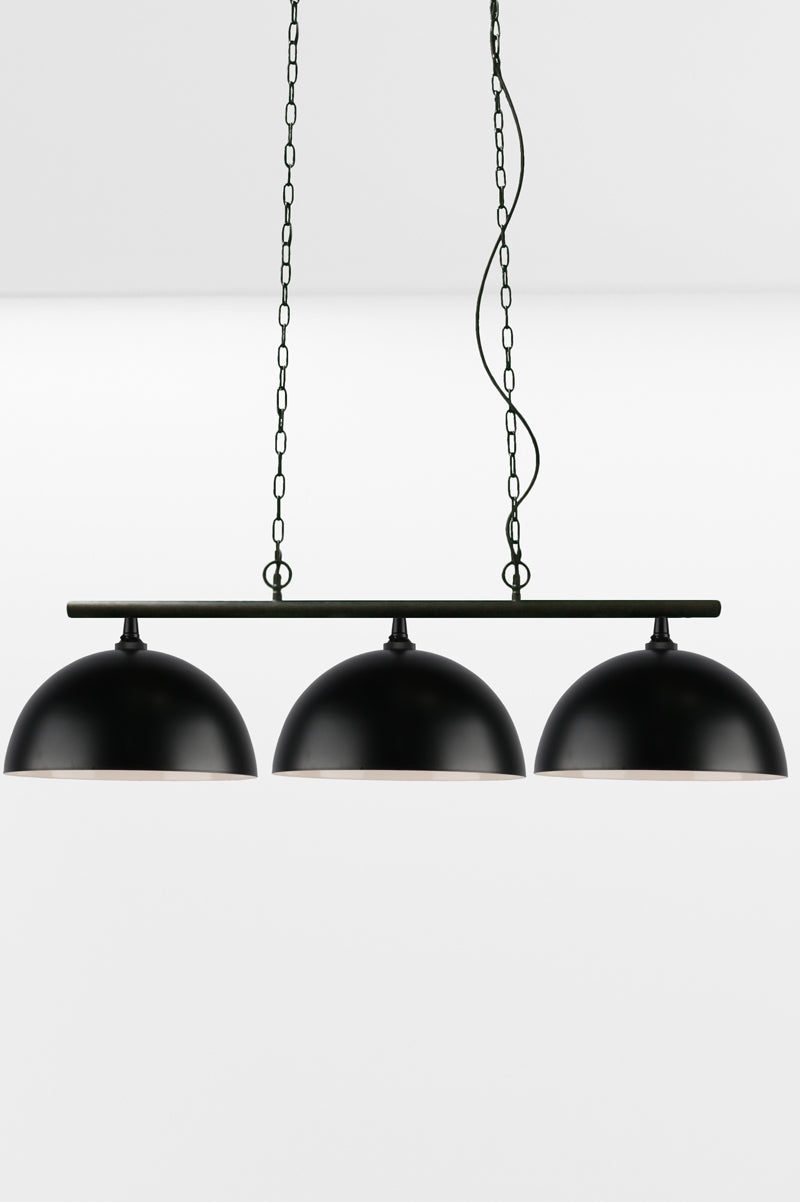 Large three dome shade linear bar pendant with chain/cord suspension 