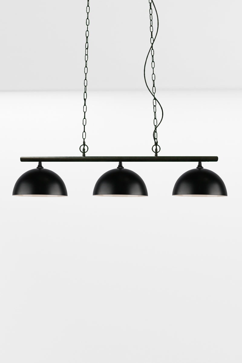 swing pendant light with three small black shades