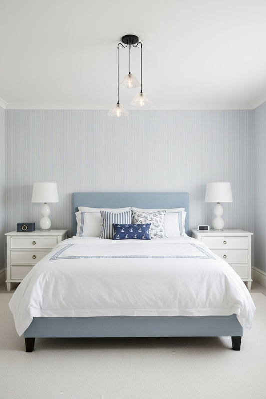 3 drop light in Hamptons style bedroom