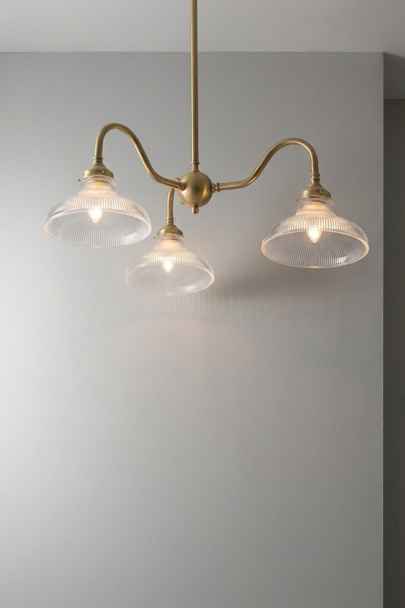 Cobram Glass Gooseneck Chandelier gold brass with small shades