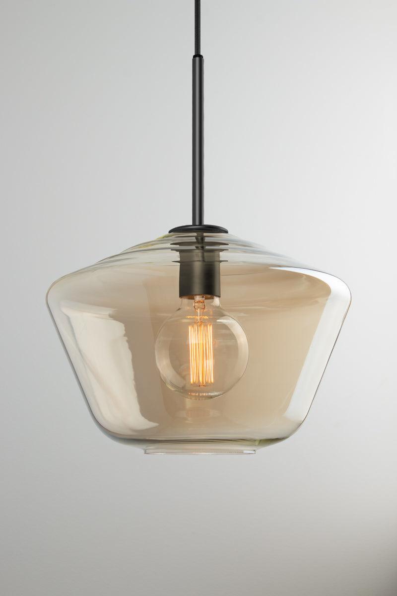 Lugano Glass Pendant Light shade A in champagne glass with black fitting and braided cord