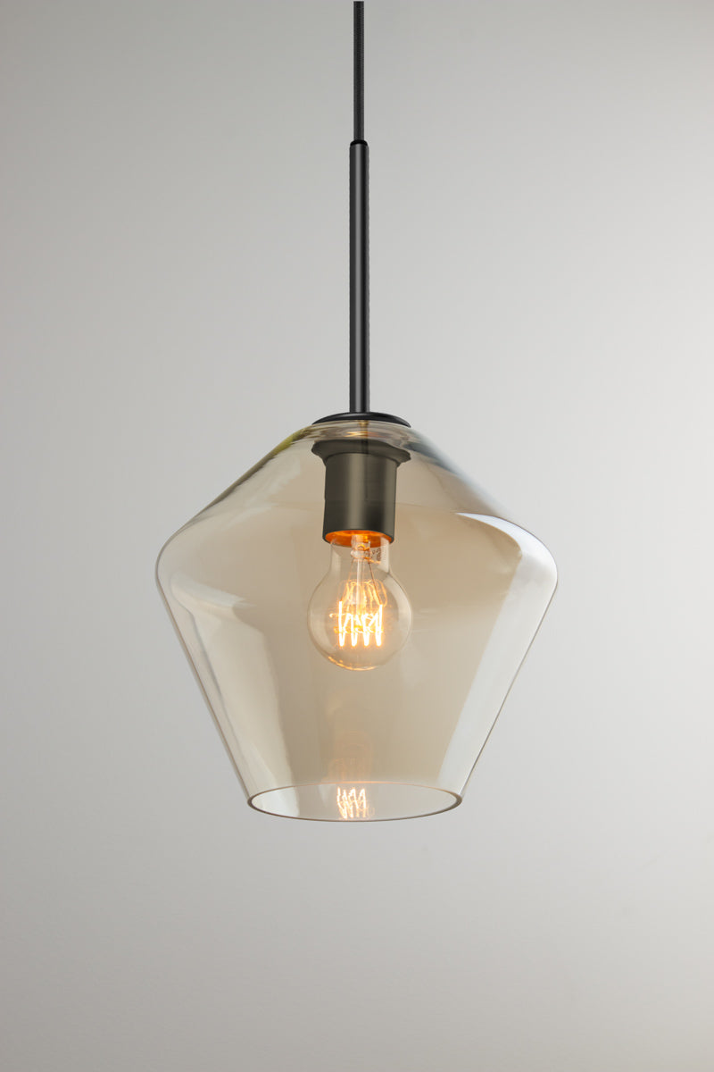 Lugano Glass Pendant Light shade B in champagne glass with black fitting and braided cord